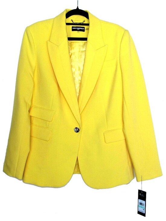 KARL LAGERFELD PARIS Women's One-Button Blazer Jacket Freesia Yellow NWT Sz 8 - Picture 2 of 4